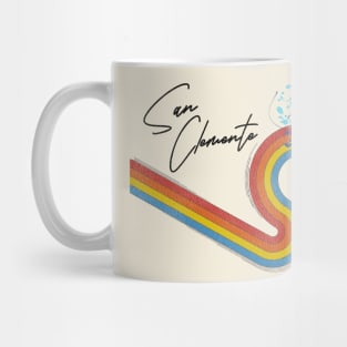 Retro 70s/80s Style Rainbow Surfing Wave San Clemente Mug